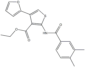 ethyl 2-[(3,4-dimethylbenzoyl)amino]-4-(2-furyl)-3-thiophenecarboxylate Struktur