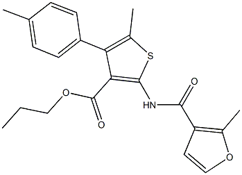 propyl 5-methyl-2-[(2-methyl-3-furoyl)amino]-4-(4-methylphenyl)-3-thiophenecarboxylate Structure