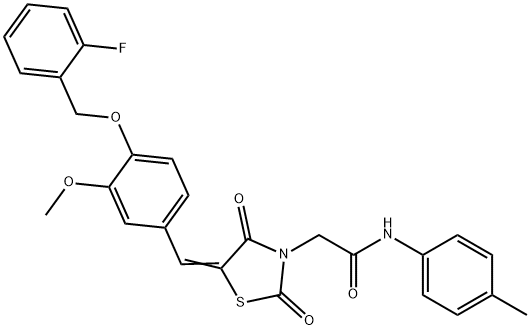 2-(5-{4-[(2-fluorobenzyl)oxy]-3-methoxybenzylidene}-2,4-dioxo-1,3-thiazolidin-3-yl)-N-(4-methylphenyl)acetamide Structure