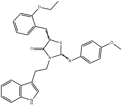 5-(2-ethoxybenzylidene)-3-[2-(1H-indol-3-yl)ethyl]-2-[(4-methoxyphenyl)imino]-1,3-thiazolidin-4-one,496767-67-0,结构式