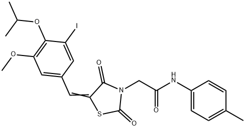 2-[5-(3-iodo-4-isopropoxy-5-methoxybenzylidene)-2,4-dioxo-1,3-thiazolidin-3-yl]-N-(4-methylphenyl)acetamide 化学構造式