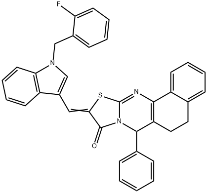 10-{[1-(2-fluorobenzyl)-1H-indol-3-yl]methylene}-7-phenyl-5,7-dihydro-6H-benzo[h][1,3]thiazolo[2,3-b]quinazolin-9(10H)-one Structure