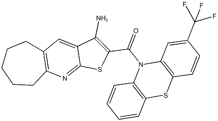 2-{[2-(trifluoromethyl)-10H-phenothiazin-10-yl]carbonyl}-6,7,8,9-tetrahydro-5H-cyclohepta[b]thieno[3,2-e]pyridin-3-amine Struktur