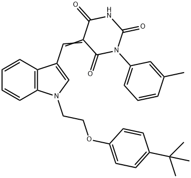 5-({1-[2-(4-tert-butylphenoxy)ethyl]-1H-indol-3-yl}methylene)-1-(3-methylphenyl)-2,4,6(1H,3H,5H)-pyrimidinetrione Structure