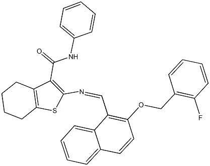 2-[({2-[(2-fluorobenzyl)oxy]-1-naphthyl}methylene)amino]-N-phenyl-4,5,6,7-tetrahydro-1-benzothiophene-3-carboxamide Structure