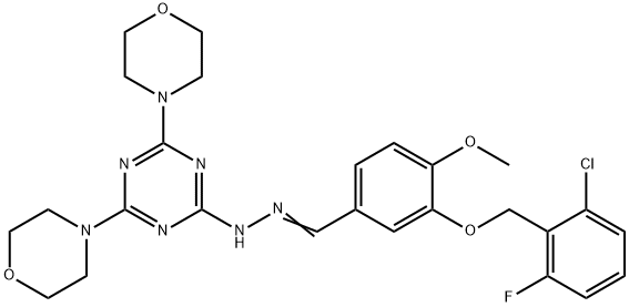 3-[(2-chloro-6-fluorobenzyl)oxy]-4-methoxybenzaldehyde [4,6-di(4-morpholinyl)-1,3,5-triazin-2-yl]hydrazone Structure