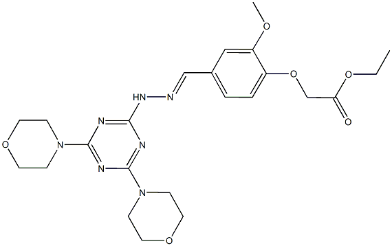 ethyl (4-{2-[4,6-di(4-morpholinyl)-1,3,5-triazin-2-yl]carbohydrazonoyl}-2-methoxyphenoxy)acetate Struktur
