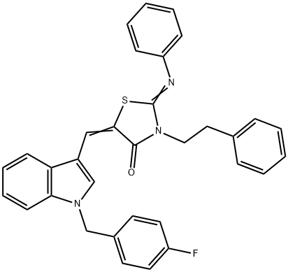 5-{[1-(4-fluorobenzyl)-1H-indol-3-yl]methylene}-3-(2-phenylethyl)-2-(phenylimino)-1,3-thiazolidin-4-one Structure