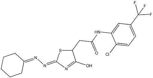 N-[2-chloro-5-(trifluoromethyl)phenyl]-2-[2-(cyclohexylidenehydrazono)-4-hydroxy-2,5-dihydro-1,3-thiazol-5-yl]acetamide Structure