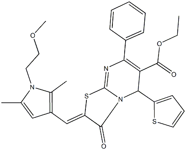 ethyl 2-{[1-(2-methoxyethyl)-2,5-dimethyl-1H-pyrrol-3-yl]methylene}-3-oxo-7-phenyl-5-(2-thienyl)-2,3-dihydro-5H-[1,3]thiazolo[3,2-a]pyrimidine-6-carboxylate Structure