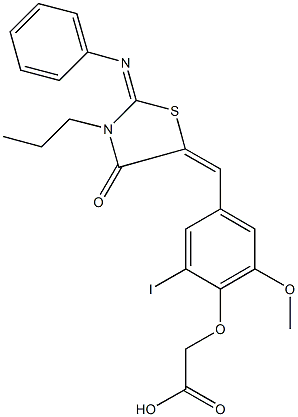 (2-iodo-6-methoxy-4-{[4-oxo-2-(phenylimino)-3-propyl-1,3-thiazolidin-5-ylidene]methyl}phenoxy)acetic acid 结构式