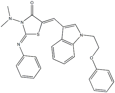 3-(dimethylamino)-5-{[1-(2-phenoxyethyl)-1H-indol-3-yl]methylene}-2-(phenylimino)-1,3-thiazolidin-4-one,496950-71-1,结构式