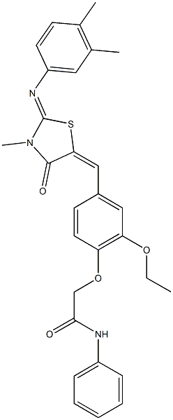 496952-82-0 2-[4-({2-[(3,4-dimethylphenyl)imino]-3-methyl-4-oxo-1,3-thiazolidin-5-ylidene}methyl)-2-ethoxyphenoxy]-N-phenylacetamide