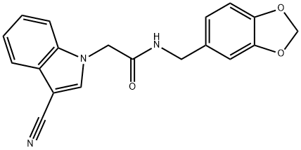 N-(1,3-benzodioxol-5-ylmethyl)-2-(3-cyano-1H-indol-1-yl)acetamide,496959-17-2,结构式