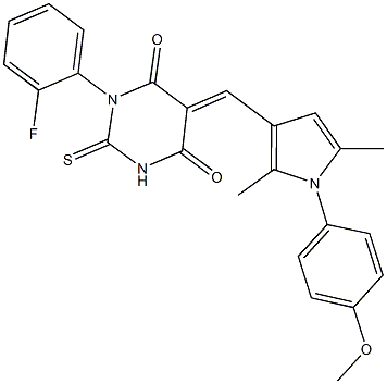 1-(2-fluorophenyl)-5-{[1-(4-methoxyphenyl)-2,5-dimethyl-1H-pyrrol-3-yl]methylene}-2-thioxodihydro-4,6(1H,5H)-pyrimidinedione Structure