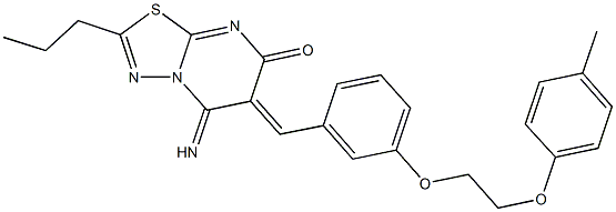 5-imino-6-{3-[2-(4-methylphenoxy)ethoxy]benzylidene}-2-propyl-5,6-dihydro-7H-[1,3,4]thiadiazolo[3,2-a]pyrimidin-7-one 化学構造式