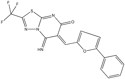 5-imino-6-[(5-phenyl-2-furyl)methylene]-2-(trifluoromethyl)-5,6-dihydro-7H-[1,3,4]thiadiazolo[3,2-a]pyrimidin-7-one Struktur