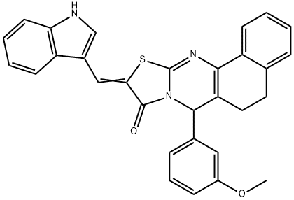 497226-15-0 10-(1H-indol-3-ylmethylene)-7-(3-methoxyphenyl)-5,7-dihydro-6H-benzo[h][1,3]thiazolo[2,3-b]quinazolin-9(10H)-one
