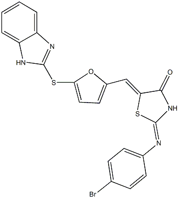 5-{[5-(1H-benzimidazol-2-ylsulfanyl)-2-furyl]methylene}-2-[(4-bromophenyl)imino]-1,3-thiazolidin-4-one Struktur