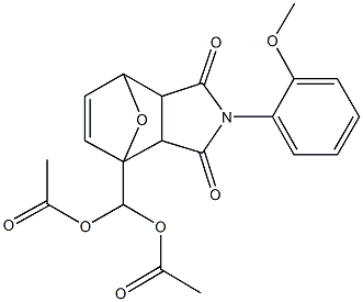 (acetyloxy)[4-(2-methoxyphenyl)-3,5-dioxo-10-oxa-4-azatricyclo[5.2.1.0~2,6~]dec-8-en-1-yl]methyl acetate 结构式