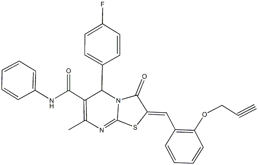 5-(4-fluorophenyl)-7-methyl-3-oxo-N-phenyl-2-[2-(2-propynyloxy)benzylidene]-2,3-dihydro-5H-[1,3]thiazolo[3,2-a]pyrimidine-6-carboxamide 化学構造式