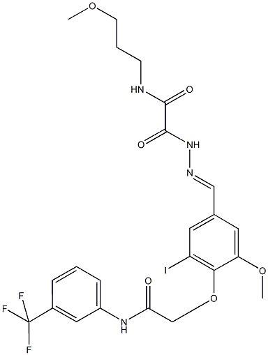 2-[2-(3-iodo-5-methoxy-4-{2-oxo-2-[3-(trifluoromethyl)anilino]ethoxy}benzylidene)hydrazino]-N-(3-methoxypropyl)-2-oxoacetamide 结构式