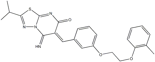 5-imino-2-isopropyl-6-{3-[2-(2-methylphenoxy)ethoxy]benzylidene}-5,6-dihydro-7H-[1,3,4]thiadiazolo[3,2-a]pyrimidin-7-one Struktur