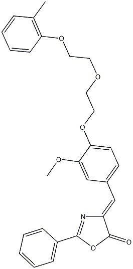 4-(3-methoxy-4-{2-[2-(2-methylphenoxy)ethoxy]ethoxy}benzylidene)-2-phenyl-1,3-oxazol-5(4H)-one Struktur
