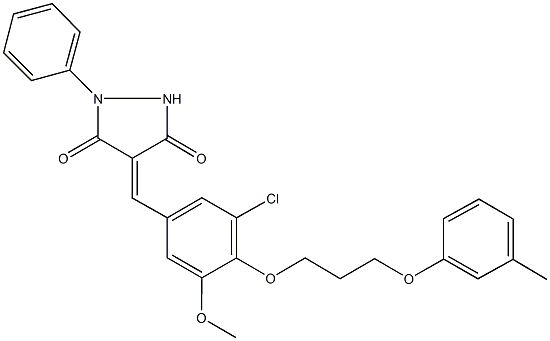 4-{3-chloro-5-methoxy-4-[3-(3-methylphenoxy)propoxy]benzylidene}-1-phenyl-3,5-pyrazolidinedione Struktur