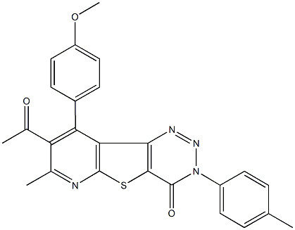 8-acetyl-9-(4-methoxyphenyl)-7-methyl-3-(4-methylphenyl)pyrido[3',2':4,5]thieno[3,2-d][1,2,3]triazin-4(3H)-one 结构式