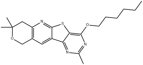 4-(hexyloxy)-2,8,8-trimethyl-7,10-dihydro-8H-pyrano[3'',4'':5',6']pyrido[3',2':4,5]thieno[3,2-d]pyrimidine 结构式