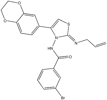 N-(2-(allylimino)-4-(2,3-dihydro-1,4-benzodioxin-6-yl)-1,3-thiazol-3(2H)-yl)-3-bromobenzamide Structure