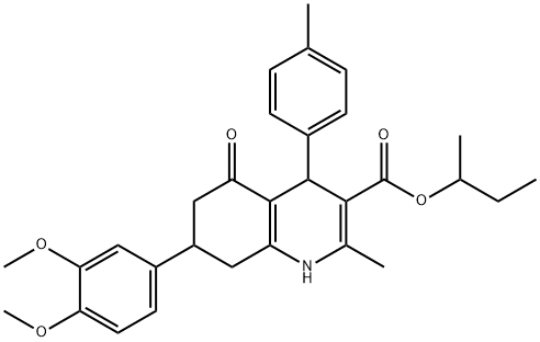 sec-butyl 7-(3,4-dimethoxyphenyl)-2-methyl-4-(4-methylphenyl)-5-oxo-1,4,5,6,7,8-hexahydro-3-quinolinecarboxylate Structure