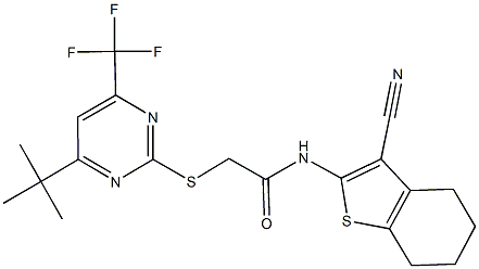 2-{[4-tert-butyl-6-(trifluoromethyl)-2-pyrimidinyl]sulfanyl}-N-(3-cyano-4,5,6,7-tetrahydro-1-benzothien-2-yl)acetamide Structure