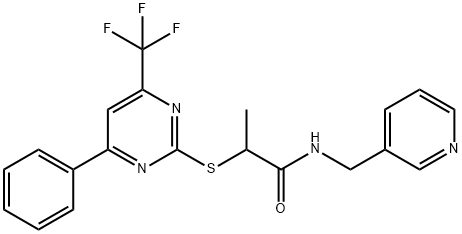 2-{[4-phenyl-6-(trifluoromethyl)-2-pyrimidinyl]sulfanyl}-N-(3-pyridinylmethyl)propanamide 结构式
