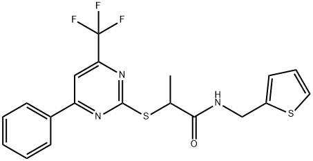 2-{[4-phenyl-6-(trifluoromethyl)-2-pyrimidinyl]sulfanyl}-N-(2-thienylmethyl)propanamide Structure