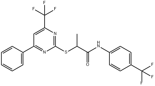 2-{[4-phenyl-6-(trifluoromethyl)-2-pyrimidinyl]sulfanyl}-N-[4-(trifluoromethyl)phenyl]propanamide Struktur