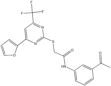 N-(3-acetylphenyl)-2-{[4-(2-furyl)-6-(trifluoromethyl)-2-pyrimidinyl]sulfanyl}acetamide Structure