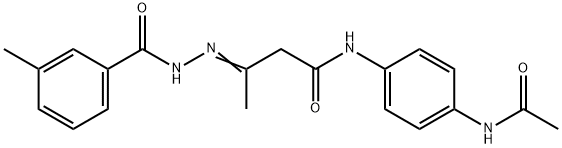 N-[4-(acetylamino)phenyl]-3-[(3-methylbenzoyl)hydrazono]butanamide Struktur