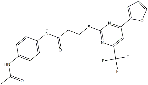 N-[4-(acetylamino)phenyl]-3-{[4-(2-furyl)-6-(trifluoromethyl)-2-pyrimidinyl]sulfanyl}propanamide Struktur