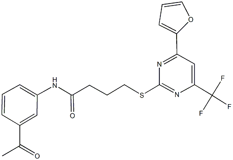 N-(3-acetylphenyl)-4-{[4-(2-furyl)-6-(trifluoromethyl)-2-pyrimidinyl]sulfanyl}butanamide Struktur