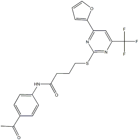 N-(4-acetylphenyl)-4-{[4-(2-furyl)-6-(trifluoromethyl)-2-pyrimidinyl]sulfanyl}butanamide Structure