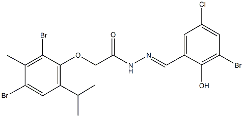 N'-(3-bromo-5-chloro-2-hydroxybenzylidene)-2-(2,4-dibromo-6-isopropyl-3-methylphenoxy)acetohydrazide Struktur