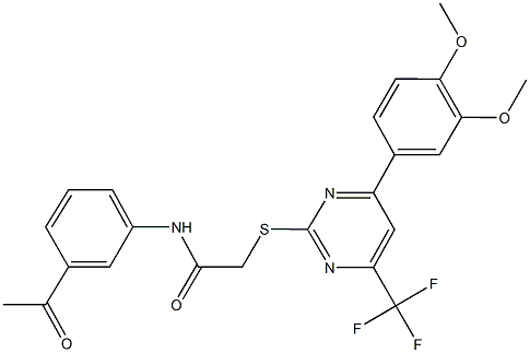 N-(3-acetylphenyl)-2-{[4-(3,4-dimethoxyphenyl)-6-(trifluoromethyl)-2-pyrimidinyl]sulfanyl}acetamide Structure
