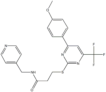 3-{[4-(4-methoxyphenyl)-6-(trifluoromethyl)-2-pyrimidinyl]sulfanyl}-N-(4-pyridinylmethyl)propanamide Struktur