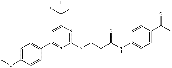 N-(4-acetylphenyl)-3-{[4-(4-methoxyphenyl)-6-(trifluoromethyl)-2-pyrimidinyl]sulfanyl}propanamide Struktur