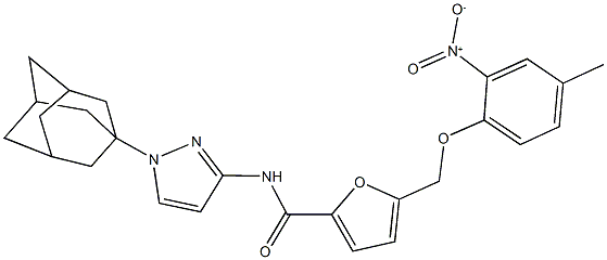 N-[1-(1-adamantyl)-1H-pyrazol-3-yl]-5-({2-nitro-4-methylphenoxy}methyl)-2-furamide Struktur