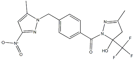 1-[4-({3-nitro-5-methyl-1H-pyrazol-1-yl}methyl)benzoyl]-3-methyl-5-(trifluoromethyl)-4,5-dihydro-1H-pyrazol-5-ol Structure