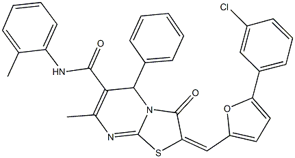 512824-40-7 2-{[5-(3-chlorophenyl)-2-furyl]methylene}-7-methyl-N-(2-methylphenyl)-3-oxo-5-phenyl-2,3-dihydro-5H-[1,3]thiazolo[3,2-a]pyrimidine-6-carboxamide