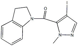1-[(4-iodo-1-methyl-1H-pyrazol-5-yl)carbonyl]indoline 结构式
